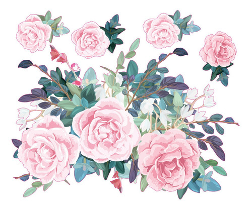 Imagen 2 de 3 de Vinilos Decorativos Flores Rosas Acuarela Shabby