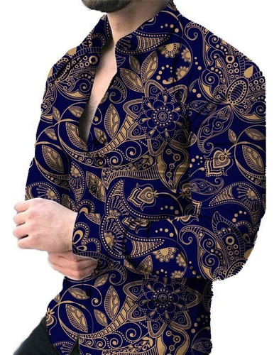 Camisa De Manga Larga Con Estampado De Flores 3d Casual