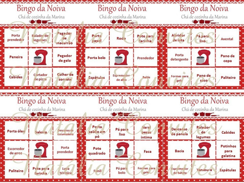 Cartelas de bingo para chá de cozinha para imprimir 80 Cartelas Bingo Da Noiva Cha De Panela Envio Digital Pdf Mercado Livre
