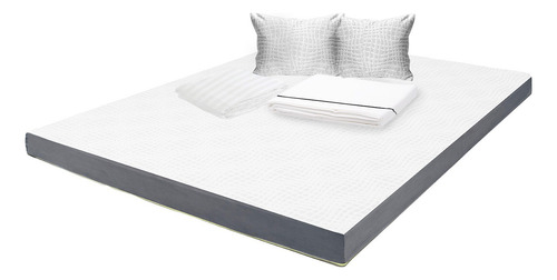 Colchón Queen Size 15 Cm + Sábanas, Protector Y Almohada Blanco Con Gris