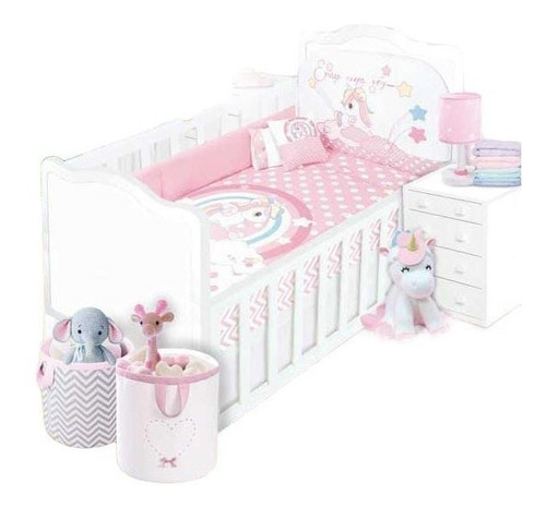 Set De Edredón Para Cuna Cama Corral Modelo Unicornio 