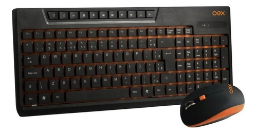 Kit de teclado e mouse sem fio OEX TM402 Português Brasil de cor preto e laranja