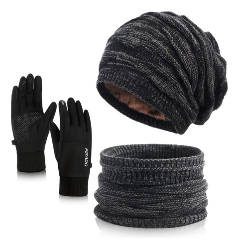 Gorro Holgado Invierno Mujer, Conjunto Guantes Y Bufanda Con