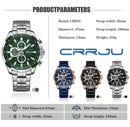 Relojes Cruju 2305 Business con luz de cuarzo para hombre, correa de color azul