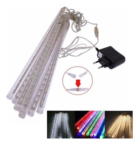 Tubo Cascata Cortina Led C/8 30cm 192 Led Chuva Branco Cor Das Luzes Colorido 110v