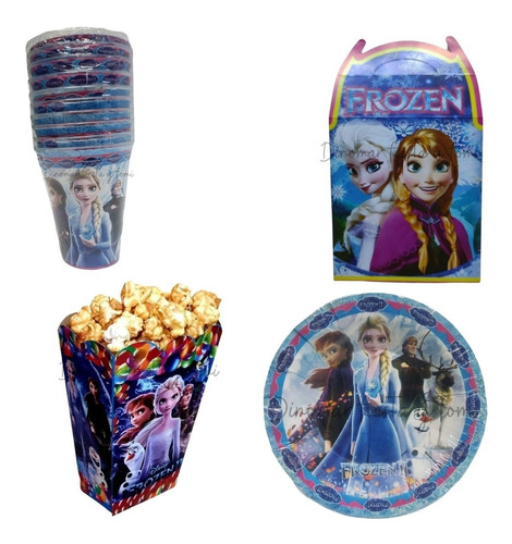 Frozen .kit De Fiesta.platos, Vasos,caja Dulcer, Palomeras.