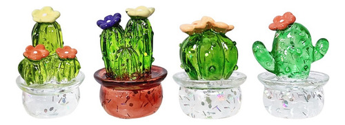 Figuras De Cactus En Miniatura De Vidrio Con Plantas De Simu