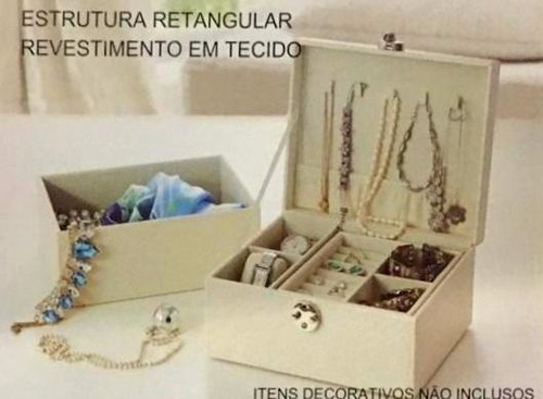 Porta Jóias Bau Caixinha Retro Bege Com Trava Alça Em Couro