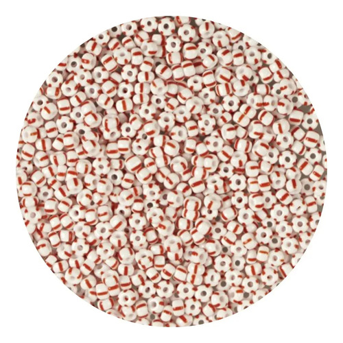 Chaquiron Calibrado Checo 5/0 Y 6/0 Colores Varios 100 G 6/0 03890 Blanco Con Raya Roja 2.1 Mm 4.1 Mm