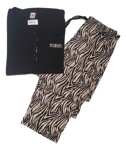 Pijama Invierno Remera Lisa Y Pantalon Animal Print Mujer