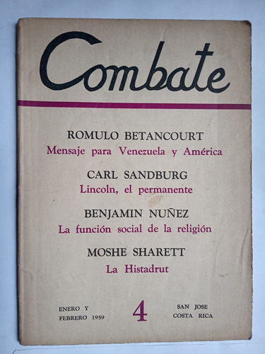 Revista Combate Nº 4 Enero Y Febrero 1959 Costa Rica /