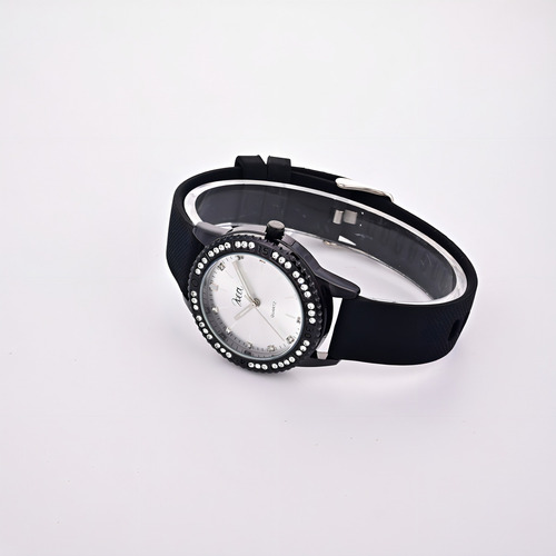 Reloj Zoea Ez8123-b Blanco Cuarzo Resistente Al Agua 30m Correa Negro Bisel Plata