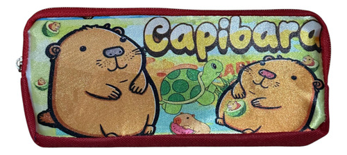 20 Lapicera Escolar Capibara Doble Cierre Infantil Marrón Oscuro Capibara