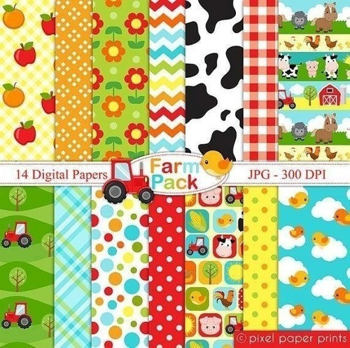Kit Imprimible Animales Granja 03 - 14 Fondos