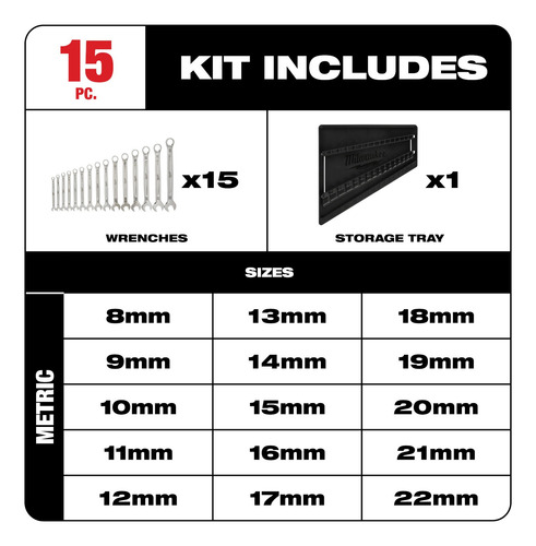 Kit De 15 Llaves Combinadas Metricas Milwaukee 48229515