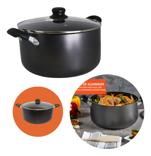 Olla De Aluminio De 22cm Con Tapa De Cristal Negro