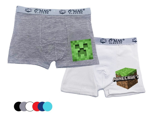 Pack 2 Bóxer Niños Algodón Calzoncillos Minecraft Creeper