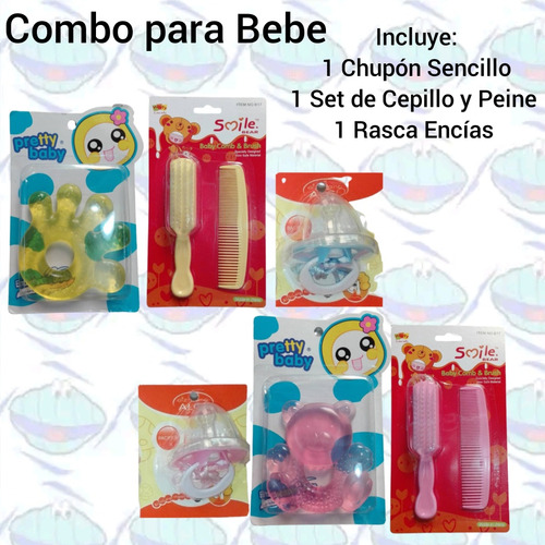 Combo Bebe Cepillo Y Peine + Chupon + Rasca Encias, Oferta