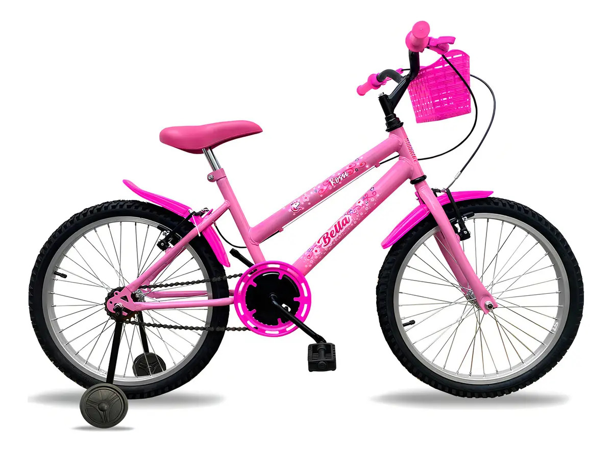Bicicleta Aro 20 Bella Infantil Rosa Rossi Bikes Cesta Rodas Auxiliares