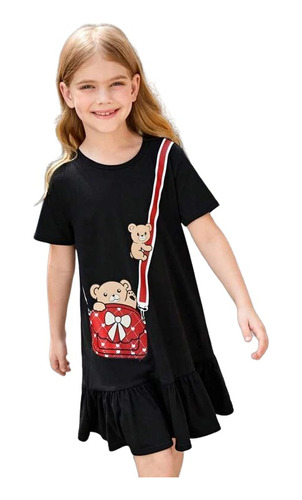 Vestido De Niña Negro Diseño De Oso