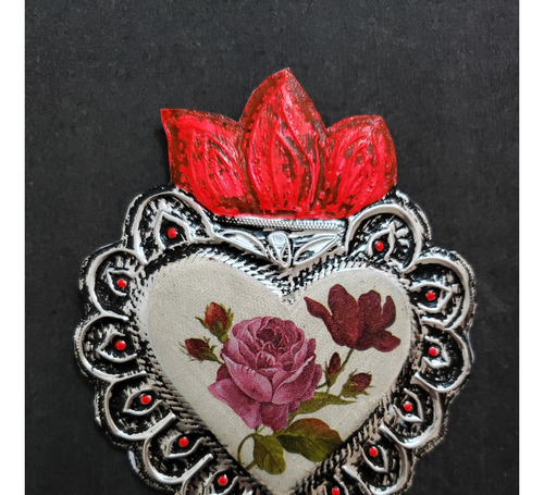 Corazón Mexicano De Aluminio Artesanía. Hecho A Mano. Rosas1