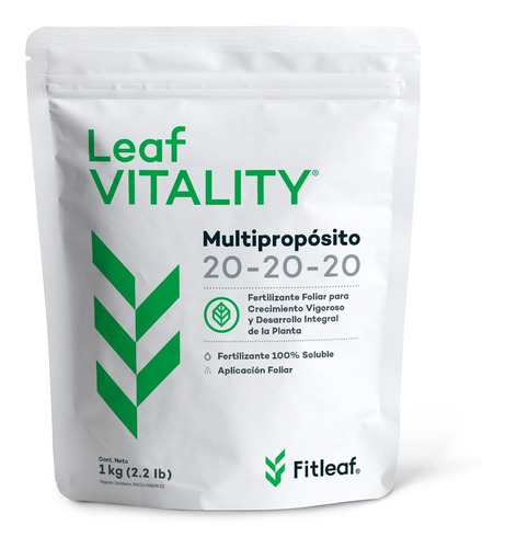 Fertilizante Foliar Leaf Vitality 20-20-20 De 1 Kg