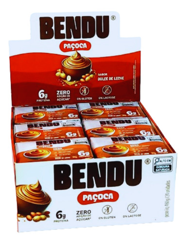 Bendu Paçoca Zero Açúcar Com Whey Protein 24 Un. Bendú