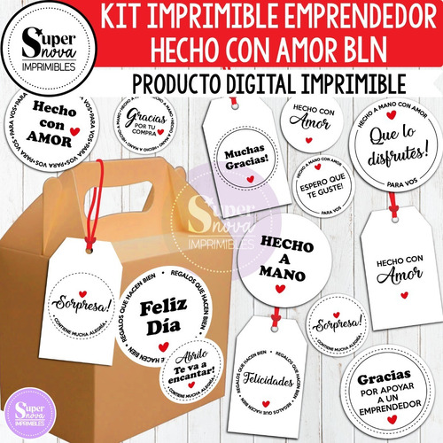 Kit Imprimible Emprendedor Hecho Con Amor B Tags Etiquetas