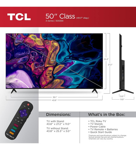 Pantalla Tcl 50s555 Smart Tv 50 Pulgadas Qled 4k Uhd Hdr (Reacondicionado)