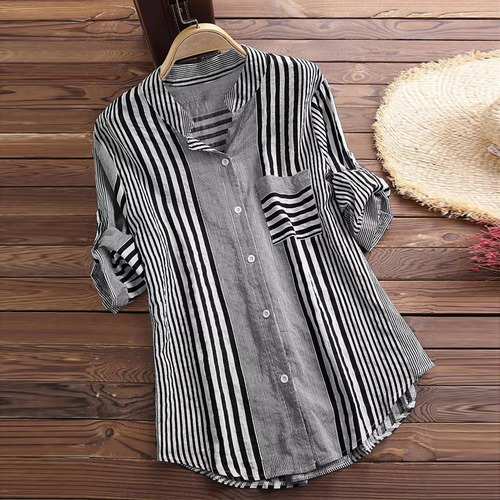 Camiseta E Para Mujer, Talla Grande, Estampado De Rayas De T