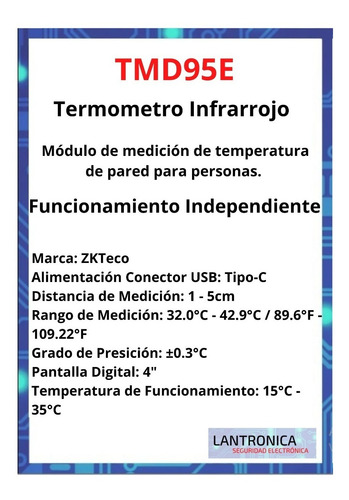 Imagen 2 de 10 de Termómetro Usb Control Acceso Tdm95e Personal Asistencia Re