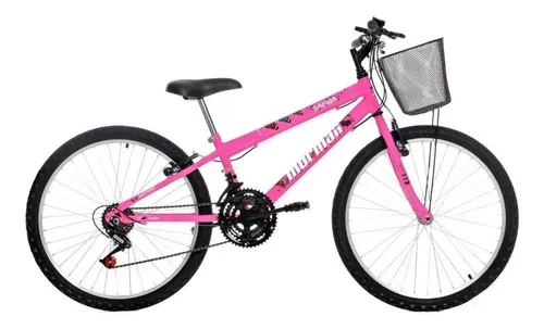 comprar Bicicleta Aro 24 Mormaii 18v V-brake Safira Com Cesta Rosa