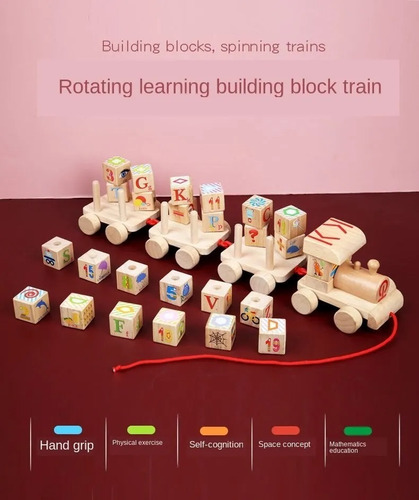 Imagen 3 de 4 de Tren Giratorio De Bloques Juguete De Madera Montessori