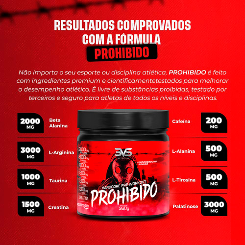 Pré Treino Prohibido Com Creatina E Beta Alanina 360g - Sabor: Bubble Gum - 3VS Nutrition