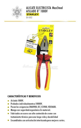 Alicate De Electricista Maxsteel Stanley 84-002 Aislado 8