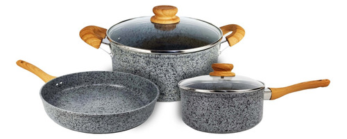 Set Olla Cacerola Sarten Hudson Induccion Granito Stone Bz3