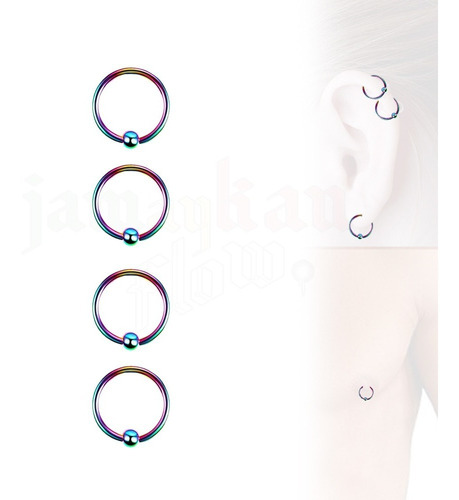 Piercing Oreja Helix Aro Bola 4 Pz Nipple 12mm Tornasol 16g