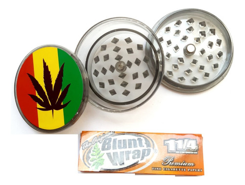 Combo Grinder Negro 3 Pcs + 1 Caja Cueros Papers Blunt Wrap