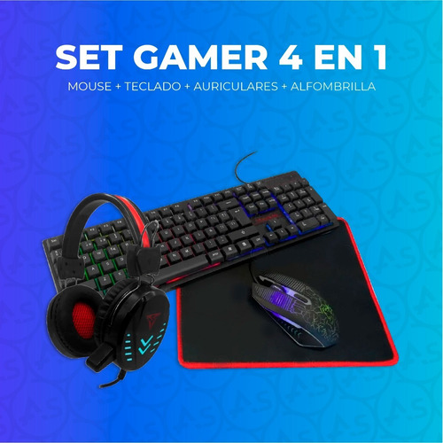 Imagen 2 de 10 de Combo Gamer 4 En 1 Mouse Teclado Auriculares Alfombrilla Pc