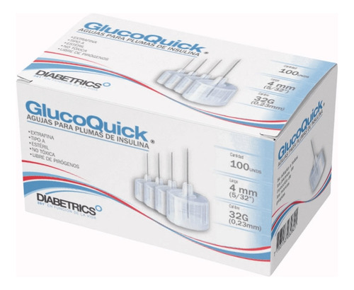 Agujas Pluma Insulina 32g X4mm Glucoquick  Caja X 100 Unds