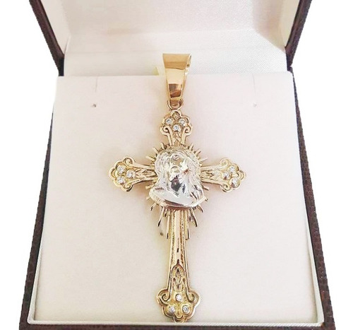 Imagem 2 de 7 de Pingente Cruz Face De Cristo 14 Gramas Ouro 18k