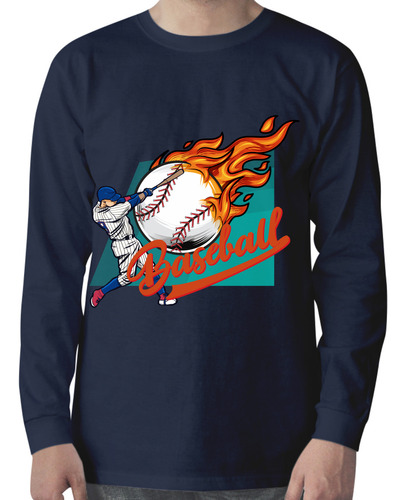 Playera Manga Larga Jugador De Beisbol - Baseball