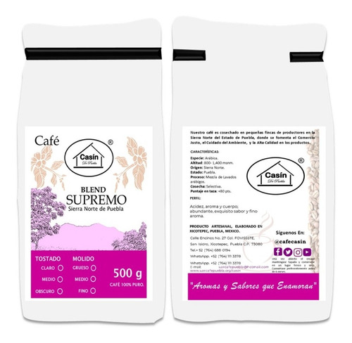 Imagen 2 de 3 de Cafe Tostado Y Molido, Marca Casin De Puebla Blend 1kg