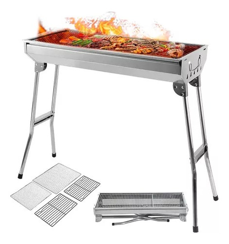 Dúo De Asador De Carbón Parrilla Bbq Plegable Acero Inox 