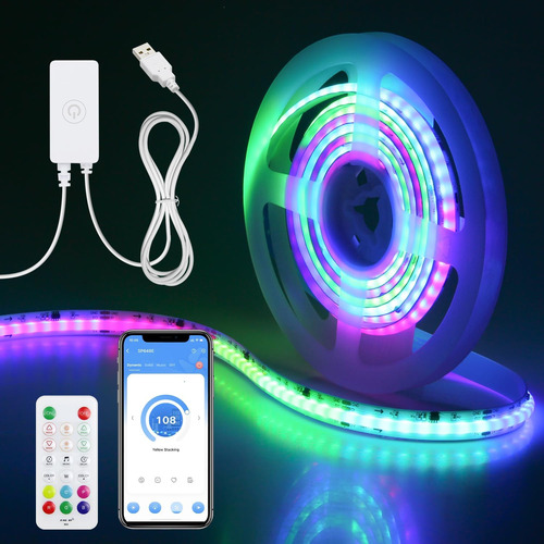 Aclorol 5v Usb Rgb Ic Cob Tira De Luz De Tira Led 6.56ft Fl