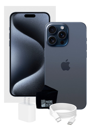 Apple iPhone 15 Pro Max 512 Gb Titanio Azul Esim Con Caja Original Y Bateria 100% (Reacondicionado)