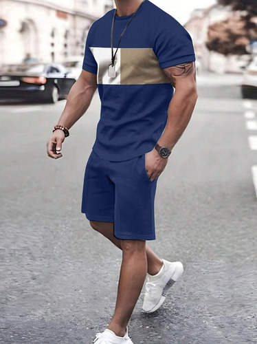 Conjunto De Camiseta Y Pantalón Corto Para Hombre Estampado