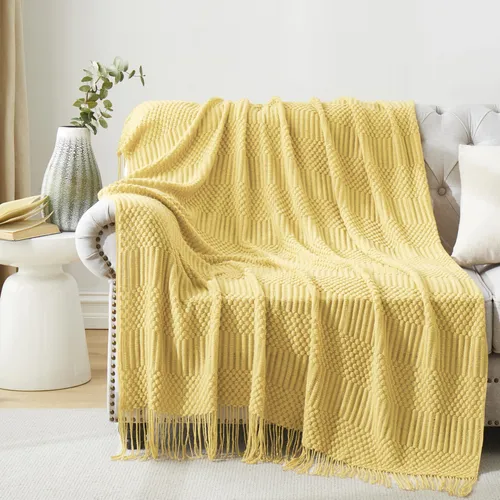 Hommxjf Manta De Punto Amarillo Mostaza Para Sofa, Dormitori