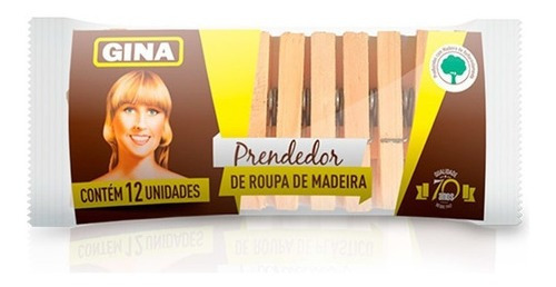 Prendedor De Roupa Madeira Gina 12 Unidades