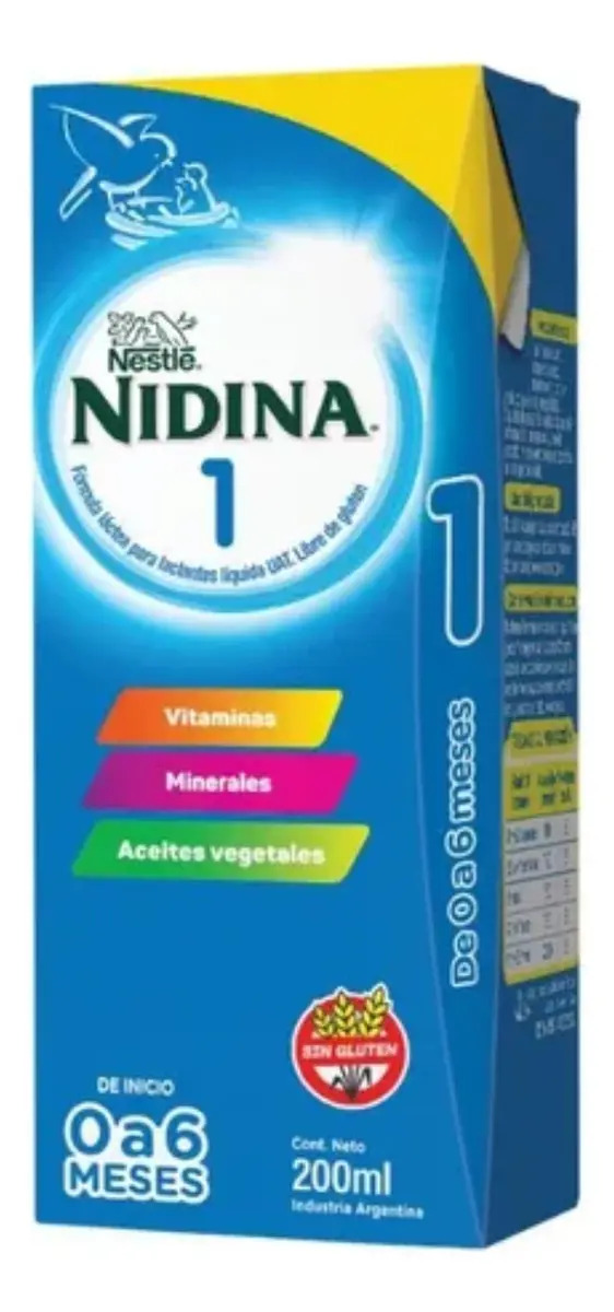 Pack x 24 U Fórmula Láctea Nidina 1 Para Lactantes 0-6 Meses x200ml